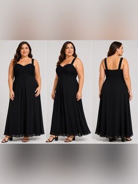 Liz Claiborne Night Vintage Y2K Black Formal Evening Gown Maxi Dress 12 NWT